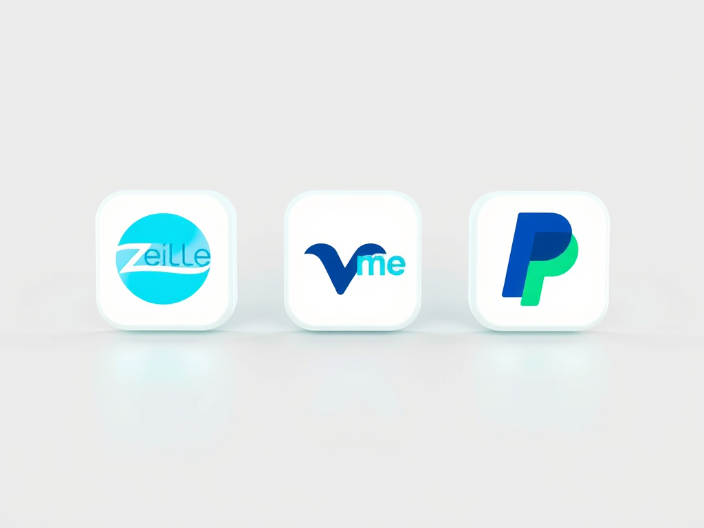Logos of popular payment platforms including Zelle, Venmo, Square, and PayPal.